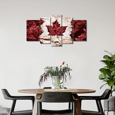 5 Pieces Modern Canvas Painting Wall Art  Flag Of Canada Constructed Of Maple Leaves White Birch Bark Country Symbol
